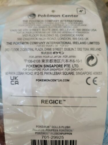 Regice Pokemon Dolls Plush Pokemon Center Original Sealed English Tag